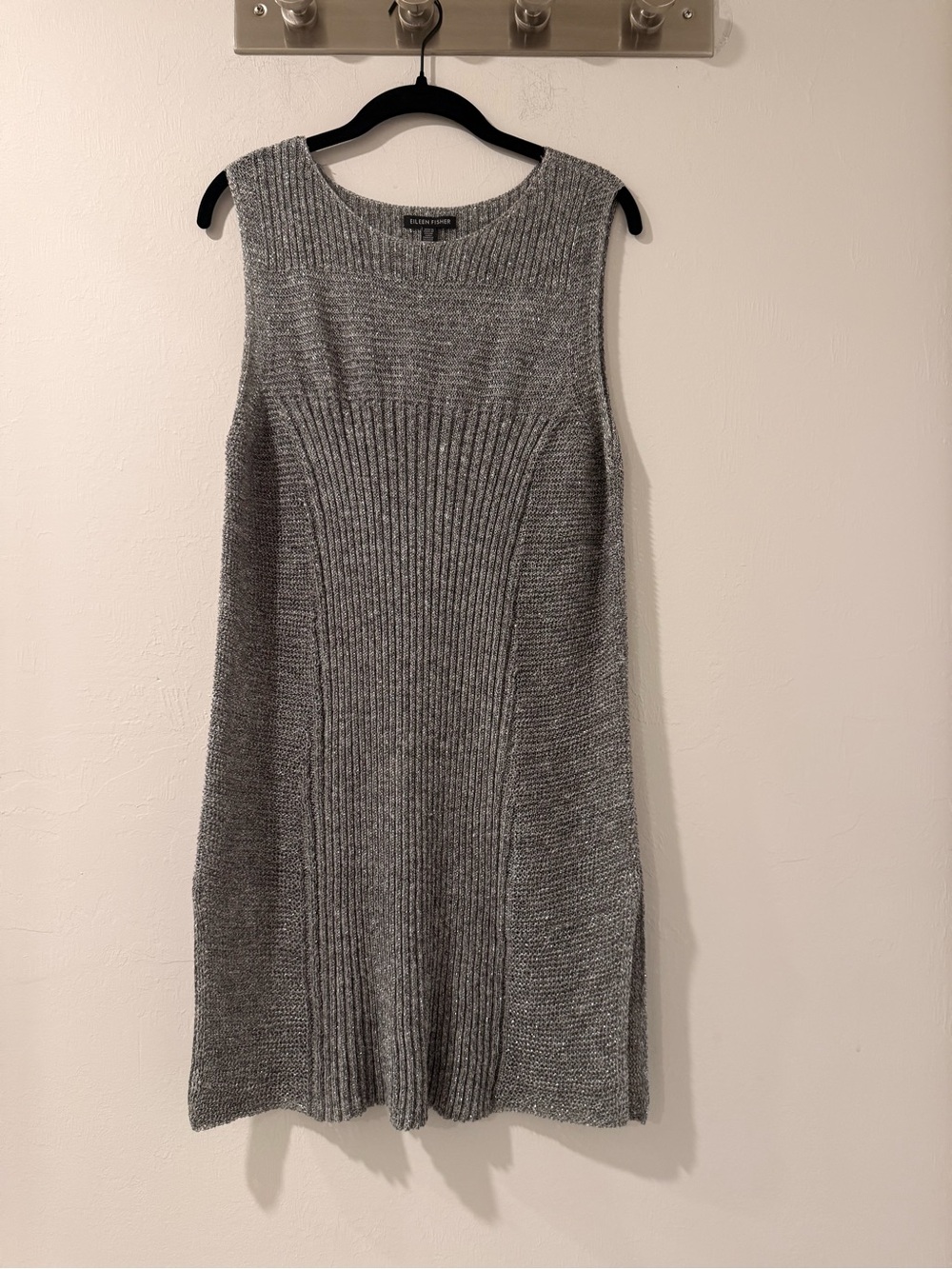 Eileen Fisher Grey Silver Metallic Silver Sparkling Knit Tunic Lagenlook L